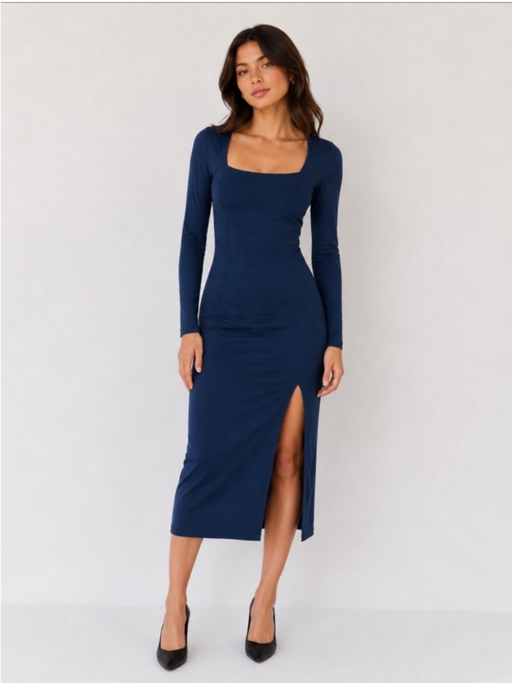 Beyond Yoga blue Impress Space Dye Long Sleeve Midi Dress Size large
